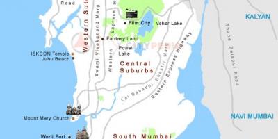 Mapa de Mumbai llocs turístics
