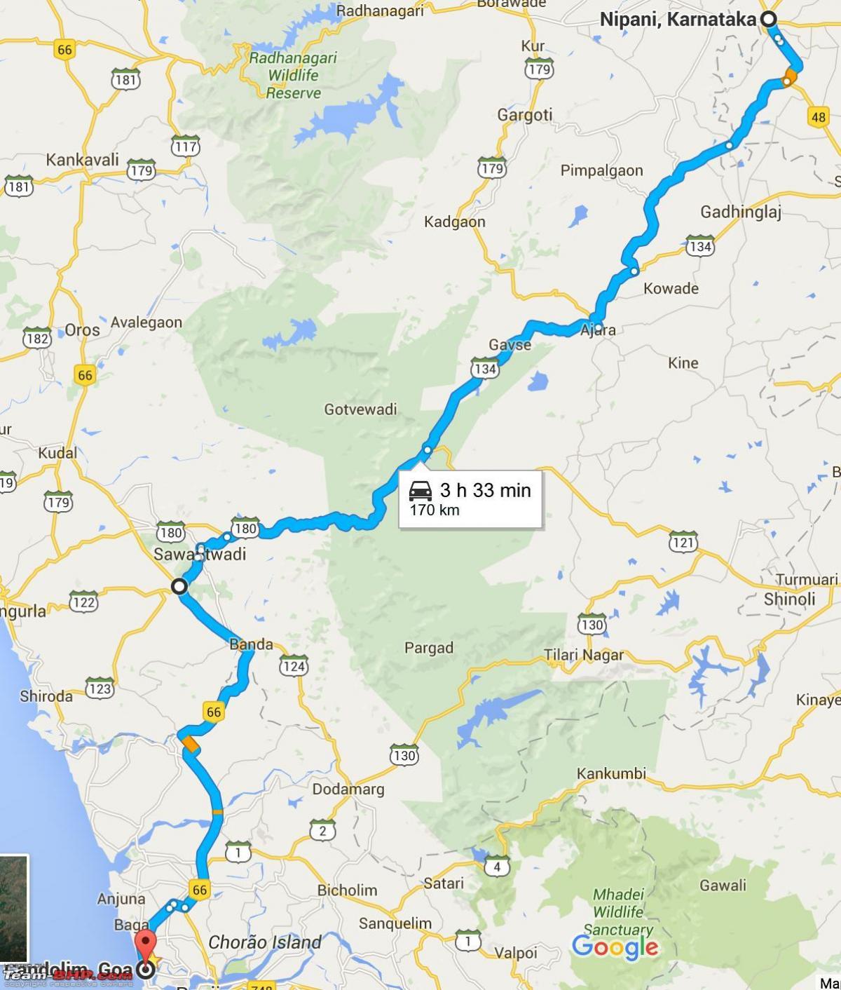 Mumbai a goa carretera mapa